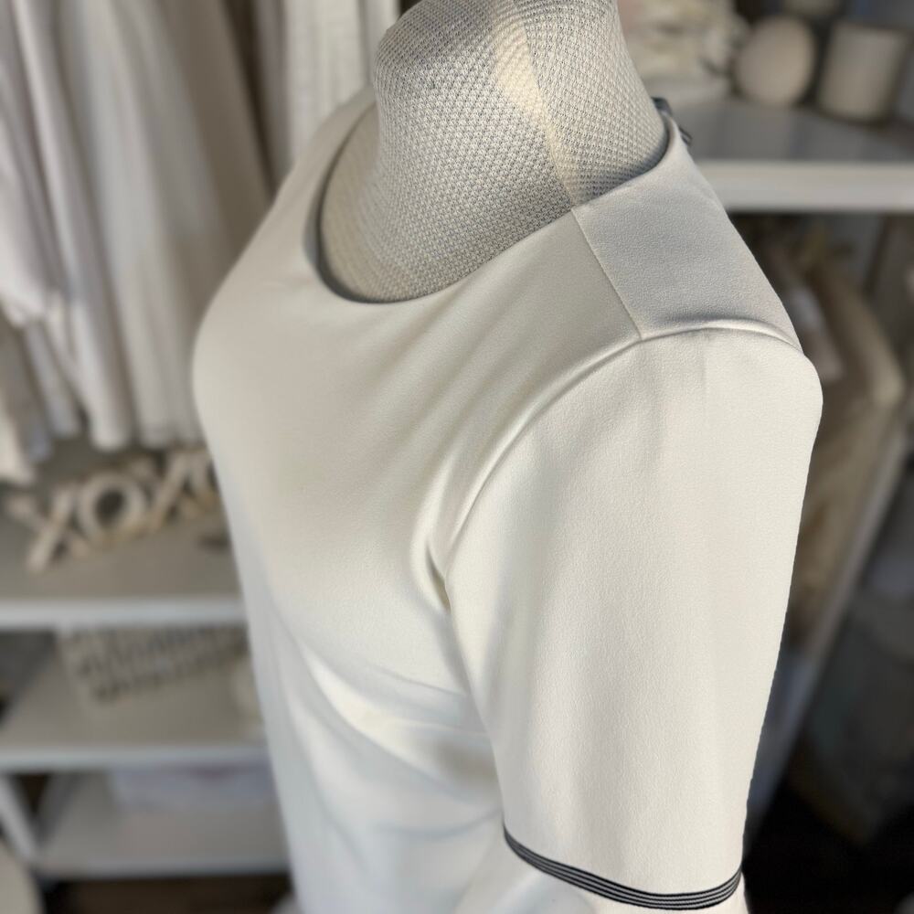 Sharagano Women's Size 12 Cream Gray Trimmed Bell Sleeve Shift Dress  3621 - Picture 2 of 9